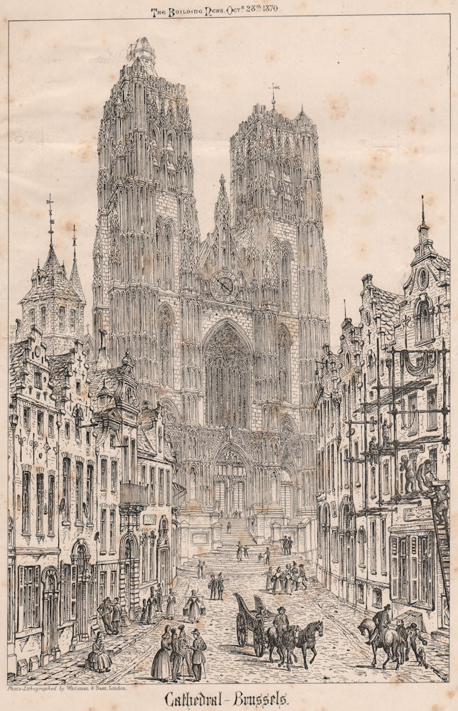 Cathedral, Brussels. Belgium 1870 old antique vintage print picture